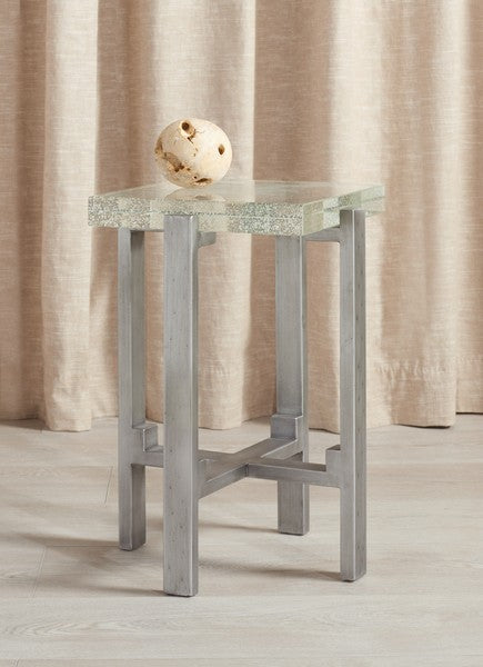 JAZLYN SQUARE BUBBLE GLASS ACCENT TABLE