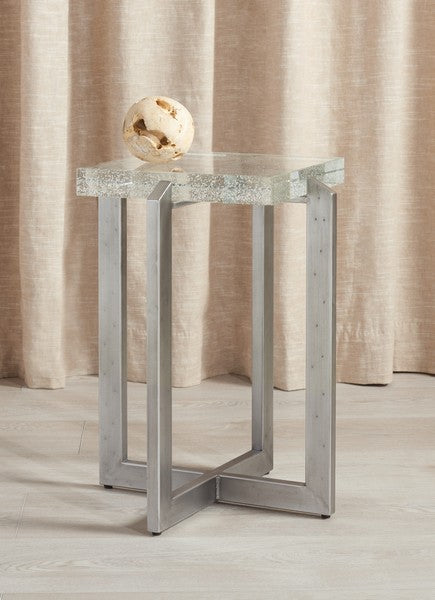 PIXIE SQUARE BUBBLE GLASS ACCENT TABLE