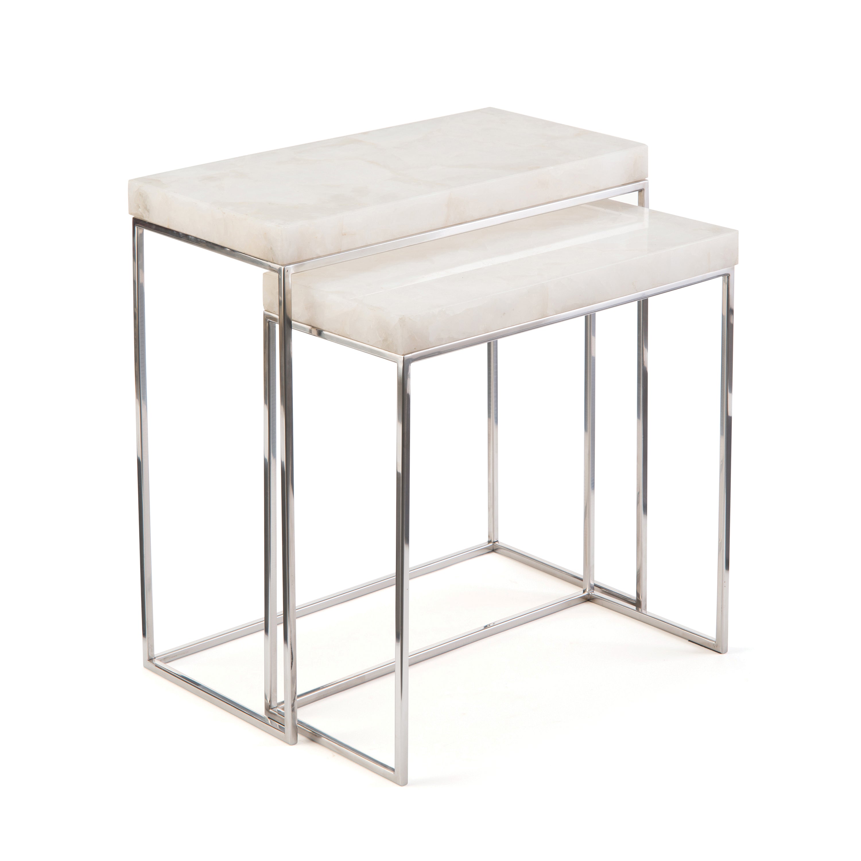 Ensemble de deux tables gigognes calcite et inox