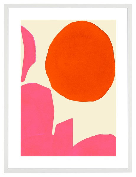 MOJAVE LÈVEMENT DU SOLEIL, 18x24 POUCES, TANGERINE/ROSE, ART MURAL ENCADRÉE