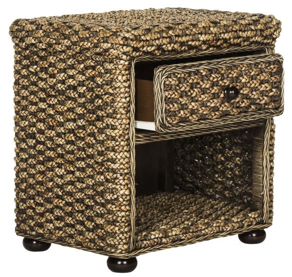 MUSA BRAIDED BROWN WASH WICKER NIGHTSTAND WITH DRAWER AND 8"H STORAGE